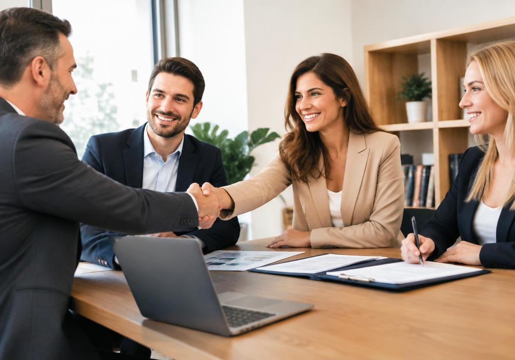 Real estate professionals meeting in an office